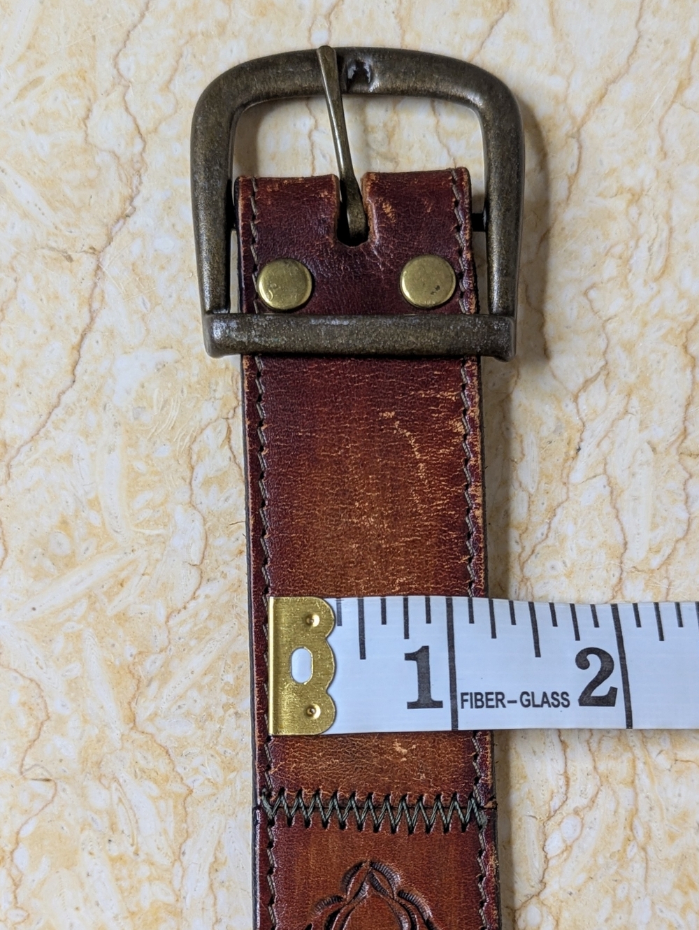 Vintage Leather Hand Stained Tooled Rugged Distressed Blue Floral Belt Womens 30 - Picture 13 of 14